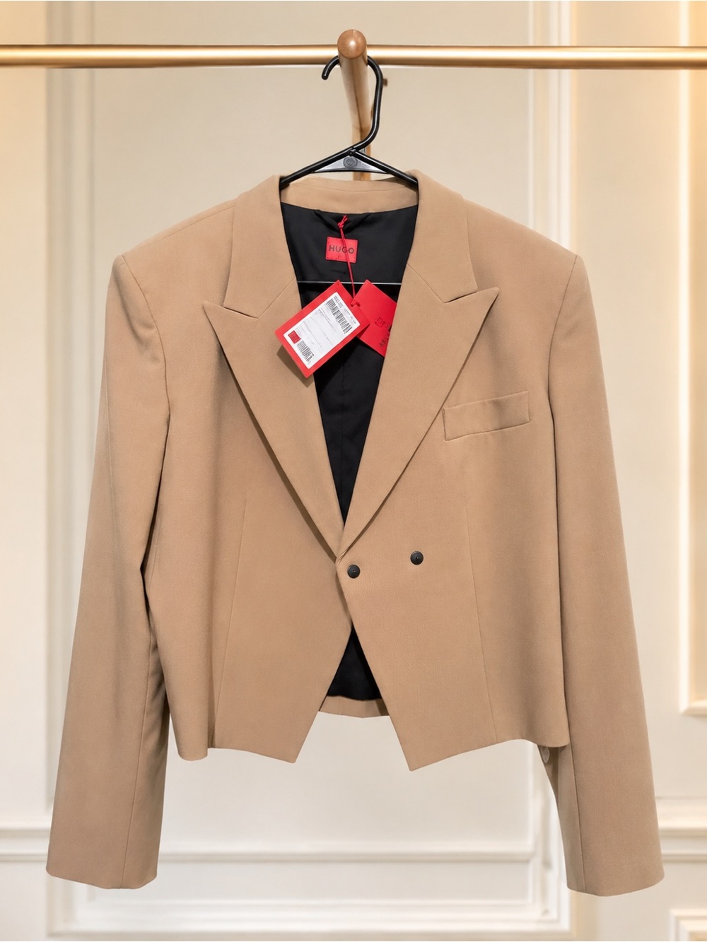 Hugo Boss Cropped Camel Double-Breasted Blazer